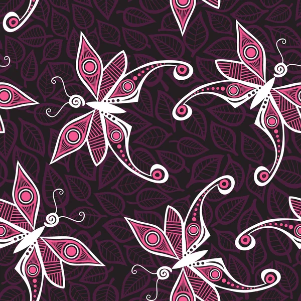 Seamless pattern with butterfly and leaves. You can use it separately. — Stock Vector