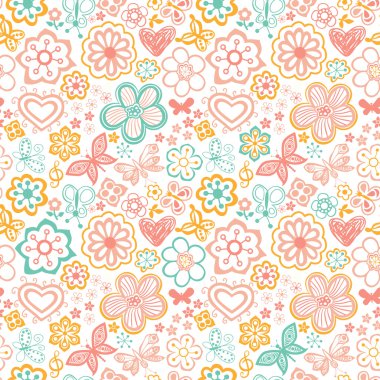 çiçek ve kelebek çiçek seamless modeli.