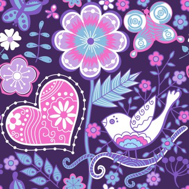 doku çiçekler, kuşlar ve kelebekler