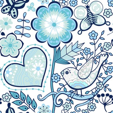 doku çiçekler, kuşlar ve kelebekler