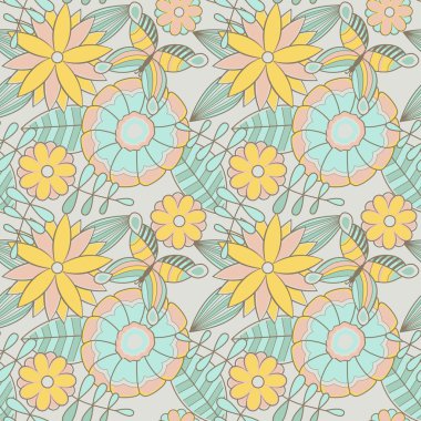 çiçekler ve kelebekler ile sorunsuz doku.