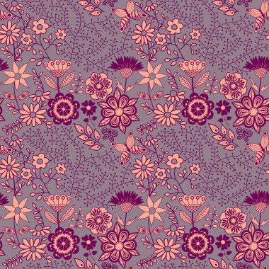 çiçek ve kelebek çiçek seamless modeli