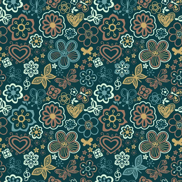 Motif floral sans couture avec des fleurs et des papillons . — Image vectorielle