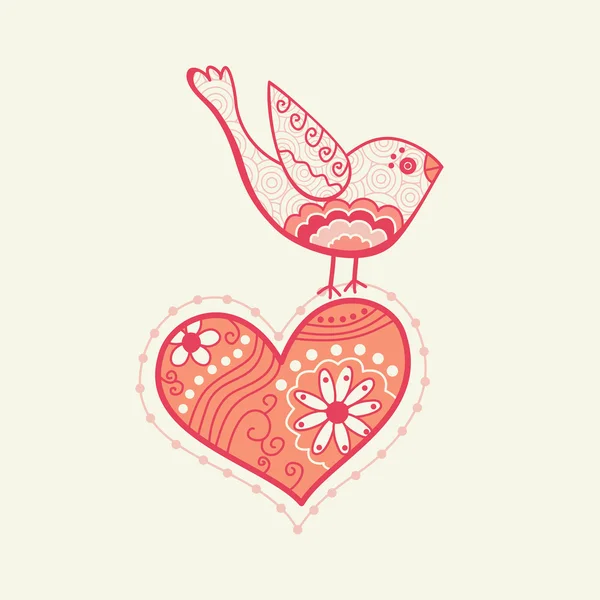 Vector bird on heart — Stock Vector
