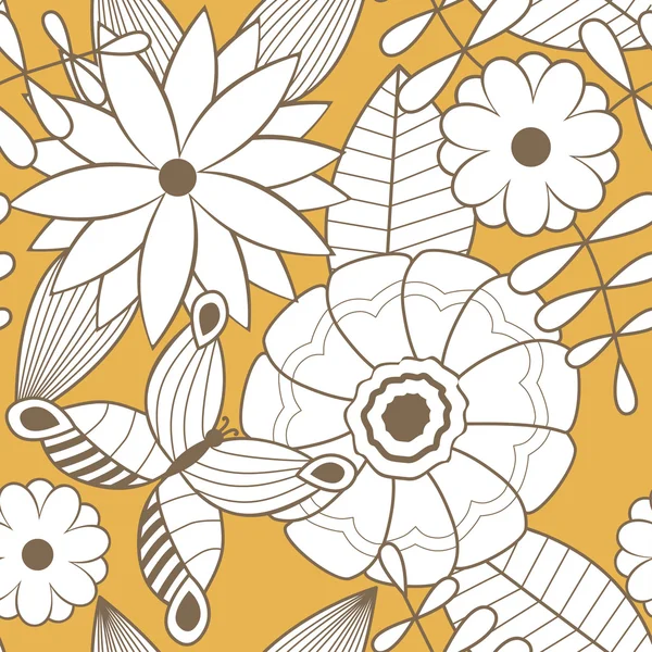 Λουλουδάτο μοτίβο άνευ ραφής με λουλούδια και πεταλούδες — Διανυσματικό Αρχείο