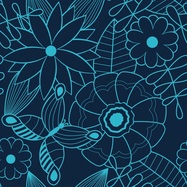 꽃과 나비와 꽃 원활한 패턴 — 스톡 벡터