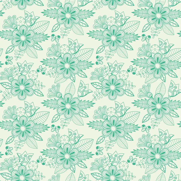 Patrón sin costura floral con flores y mariposas — Vector de stock