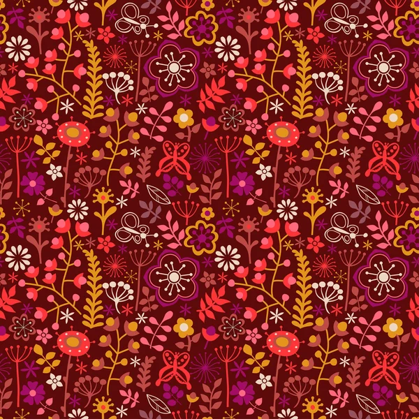 Motif floral sans couture avec des fleurs et des papillons — Image vectorielle