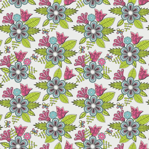 Motif floral sans couture avec des fleurs et des papillons — Image vectorielle