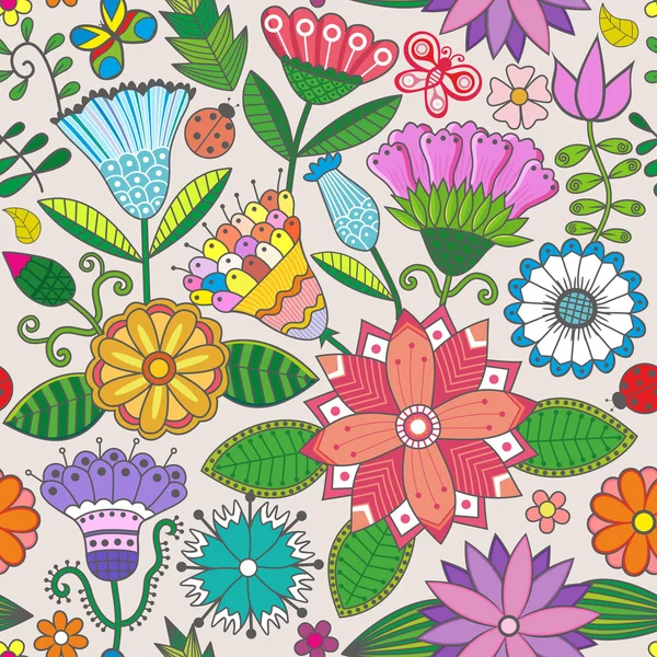 Texture sans couture avec fleurs et papillons . — Image vectorielle