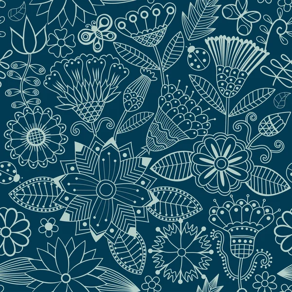 Motif floral sans couture avec des fleurs et des papillons — Image vectorielle