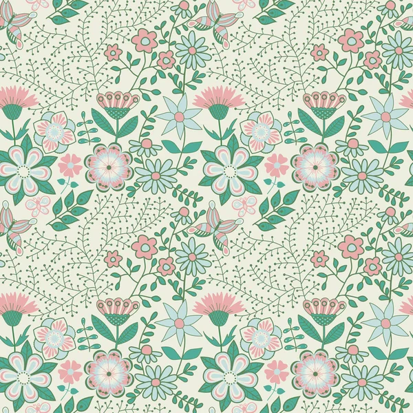 Motif floral sans couture avec des fleurs et des papillons — Image vectorielle