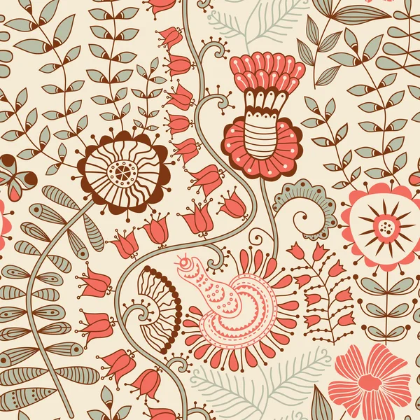 Бесшовная текстура с цветами и бабочками . — стоковый вектор