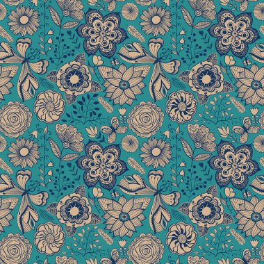 Çiçekli ve kelebekli doku