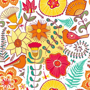 çiçekler ve kuşlar ile suluboya doku