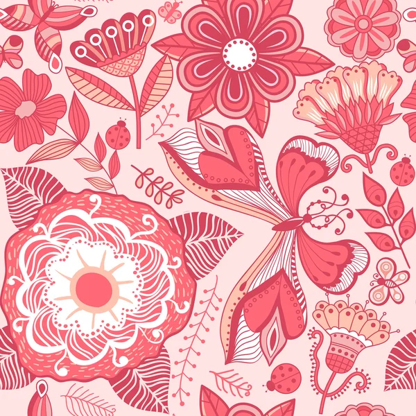 Textura com flores e borboletas — Vetor de Stock
