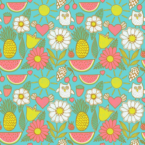 Frutas y flores textura sin fin . — Vector de stock