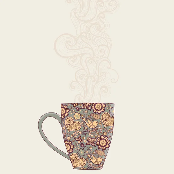 Tasse à café et thé avec motif floral — Image vectorielle