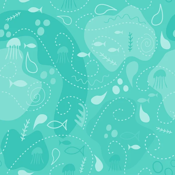 Onder water wereld behang met vis, octopus en vegetatie — Stockvector