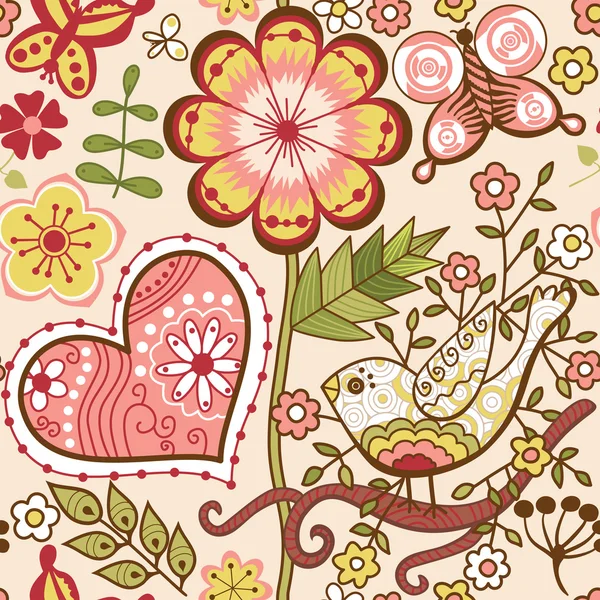 Текстура з квітами і метеликами . — стоковий вектор