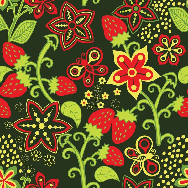 Texture florale sans couture avec une fraise — Image vectorielle