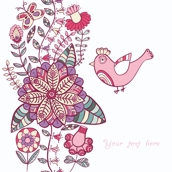 Kuş, sizin metin için yer ile çiçek kartı — Stok Vektör