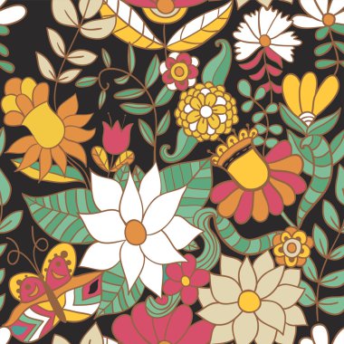 çiçek ve kelebek ile sorunsuz bir doku. sonsuz çiçek desenli.