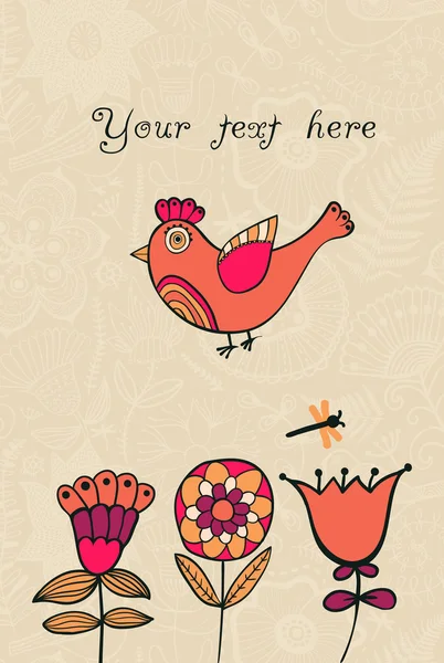 Oiseau, carte florale avec place pour vous texte — Image vectorielle