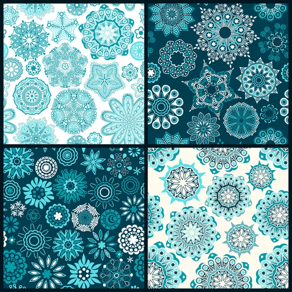 Conjunto de textura sem costura ornamentada, padrão infinito com flores ou flocos de neve —  Vetores de Stock