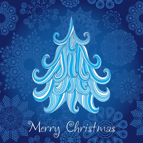 Christmas tree, Marry Christmas card with snowflakes seamless background — Stock Vector