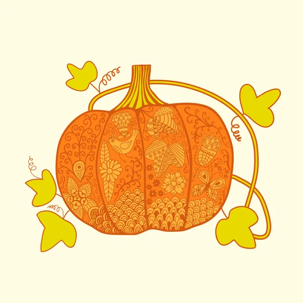 Calabaza adornada, tarjeta de Halloween — Vector de stock