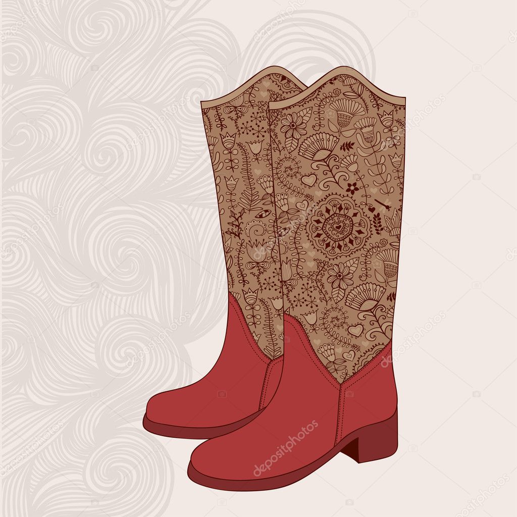 Vintage boots with floral fabric.