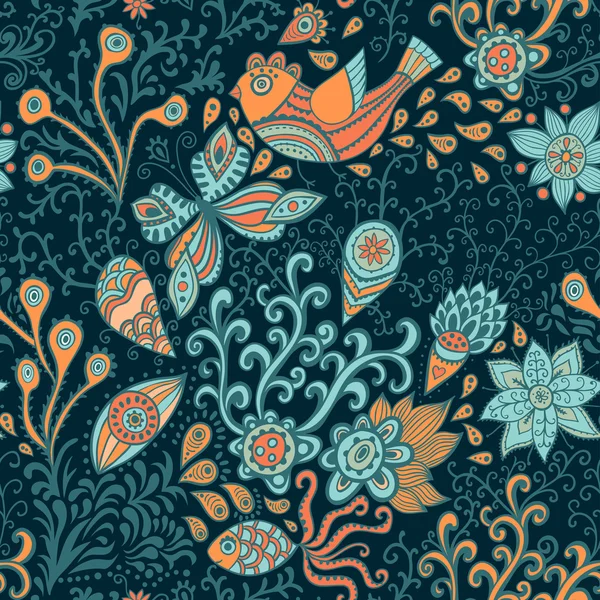 Textura floral adornada sin costuras — Archivo Imágenes Vectoriales