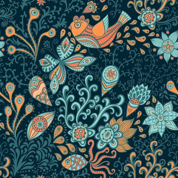 Textura floral adornada sin costuras — Vector de stock