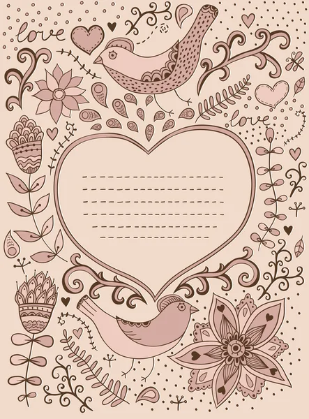 Ornement floral forme de coeur avec place pour votre texte. Fond Saint-Valentin . — Image vectorielle