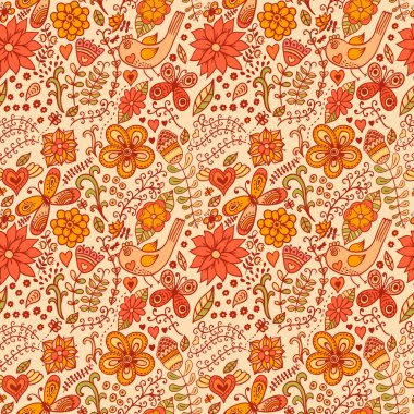 çiçek, kuş ve kelebek ile sorunsuz bir doku. sonsuz çiçek desenli.