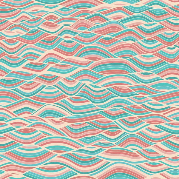 Motif abstrait sans couture coloré dessiné à la main, fond vagues — Image vectorielle