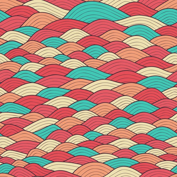 Patrón dibujado a mano abstracto inconsútil colorido, fondo de ondas — Archivo Imágenes Vectoriales