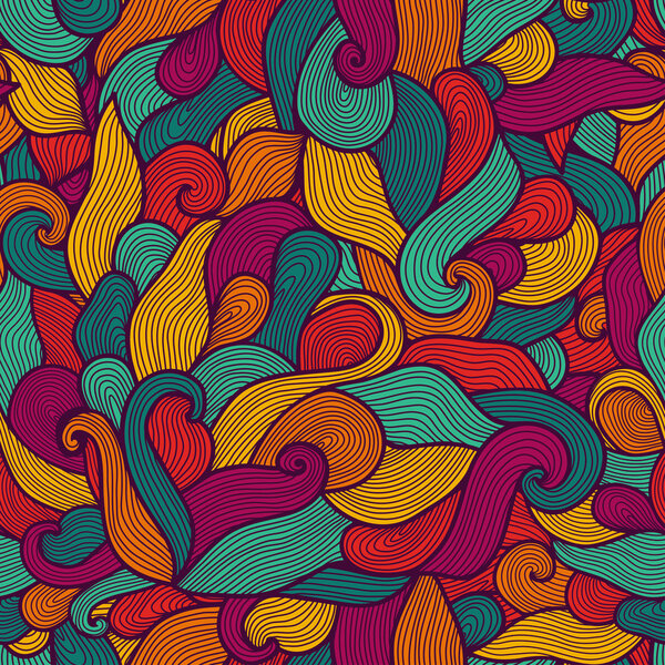 Colorful seamless abstract hand-drawn pattern, waves background