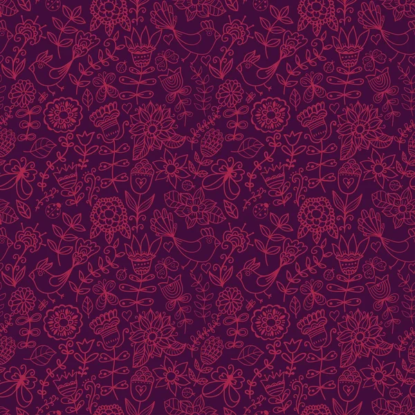 Textura perfecta con flor, pájaro y mariposa. Patrón floral sin fin . — Vector de stock