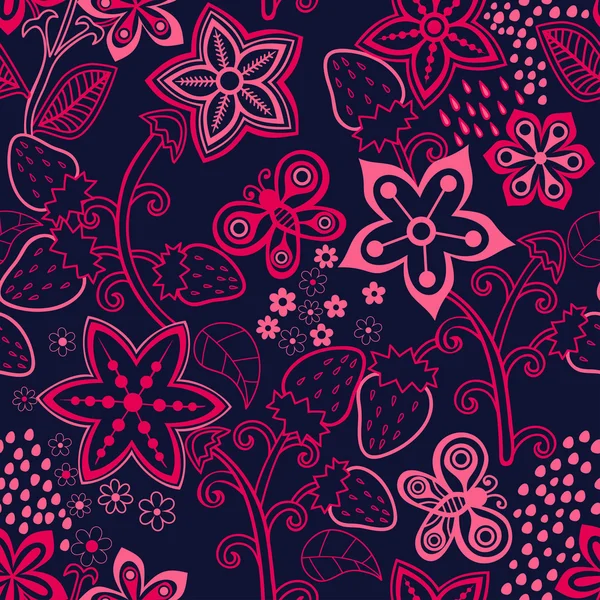 Texture florale sans couture avec une fraise — Image vectorielle