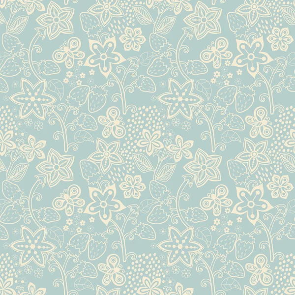 Texture florale sans couture avec une fraise — Image vectorielle