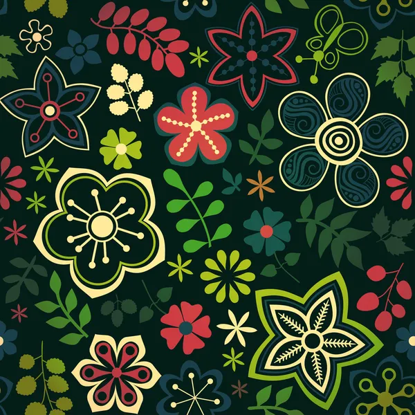 Textura perfecta con flores y mariposas — Vector de stock