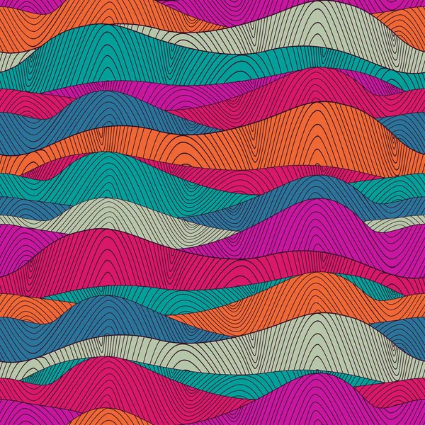 Patrón de ondas dibujadas a mano abstractas sin costura — Vector de stock