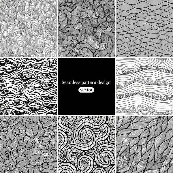 Conjunto de ocho patrones de onda en blanco y negro — Archivo Imágenes Vectoriales