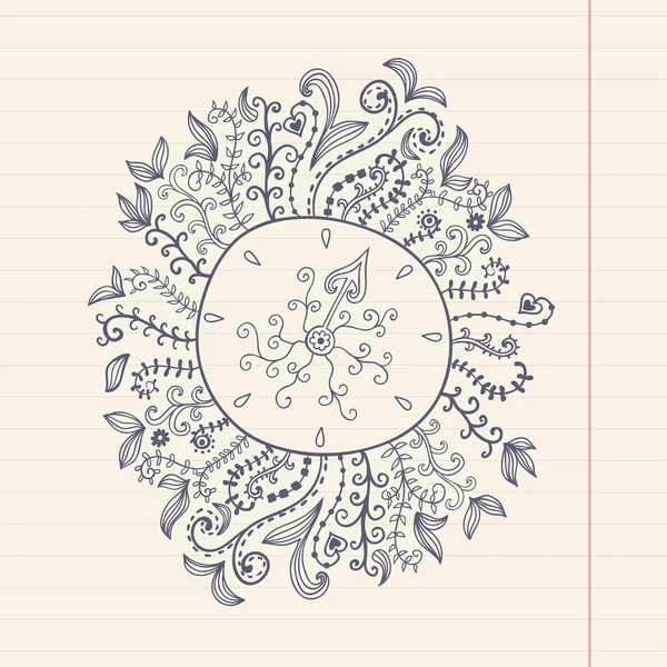 Doodles floral frame on line paper — Stock Vector