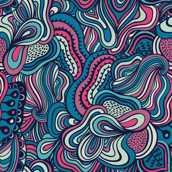 Colorful seamless abstract hand-drawn pattern, waves background