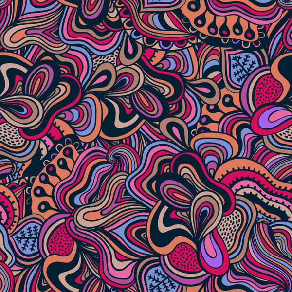 Colorful seamless abstract hand-drawn pattern, waves background