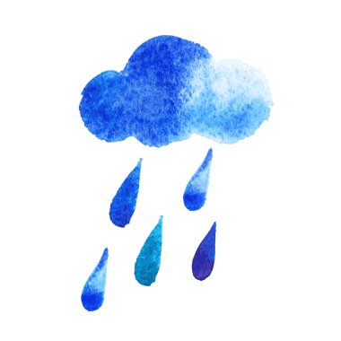 watercolor rain drops and clouds, seamless background with stylized blue raindrops. clipart