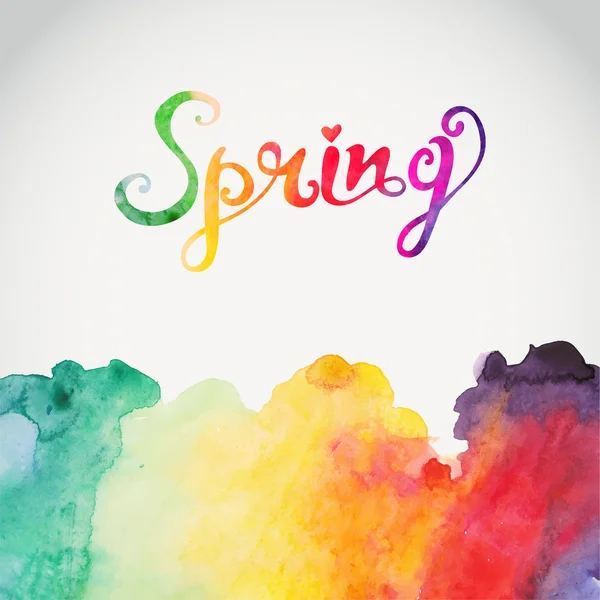 "Lente "vector aquarel belettering. Abstracte hand getekende aquarel achtergrond — Stockvector